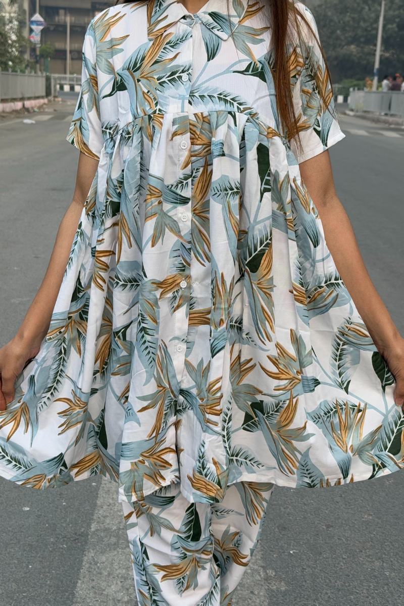 Women's Cotton Printed Shirt Style Co-ords Set