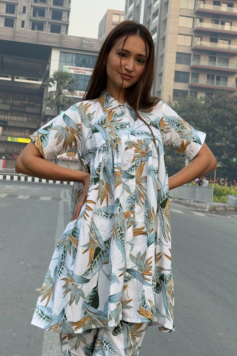 Women's Cotton Printed Shirt Style Co-ords Set