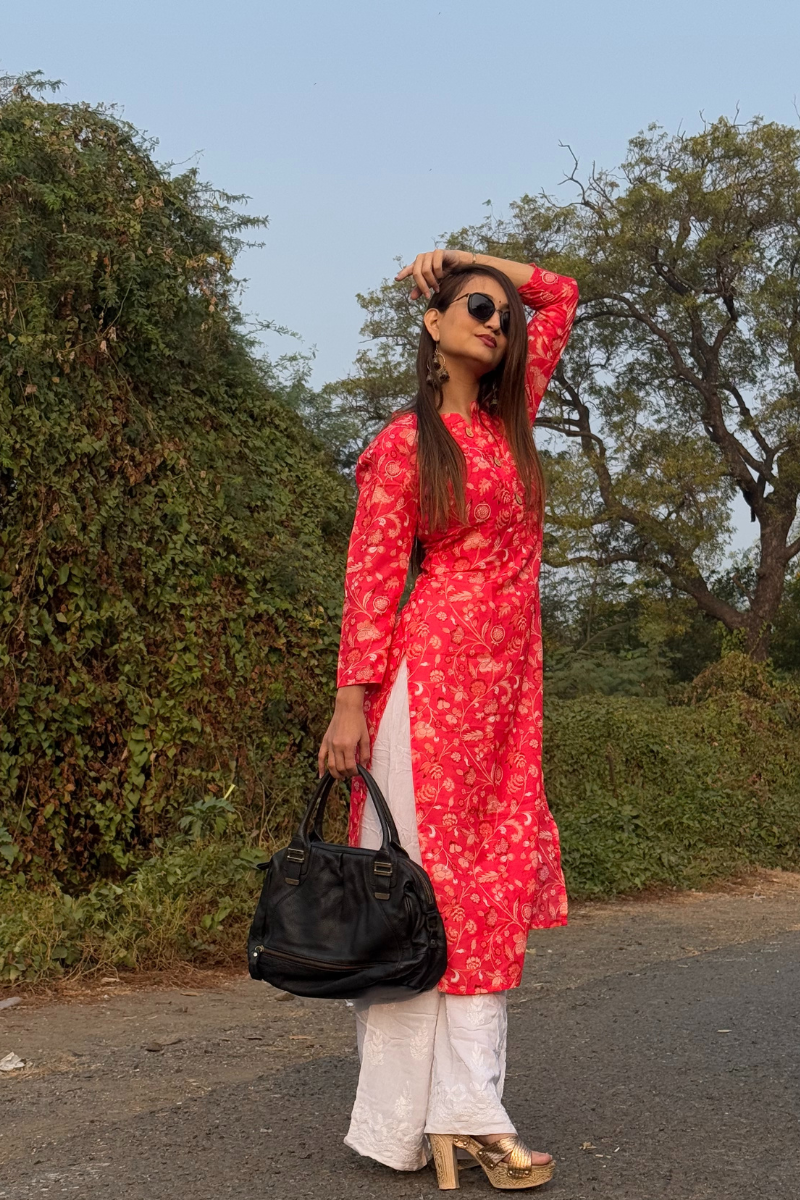 Reddish Floral Kurti
