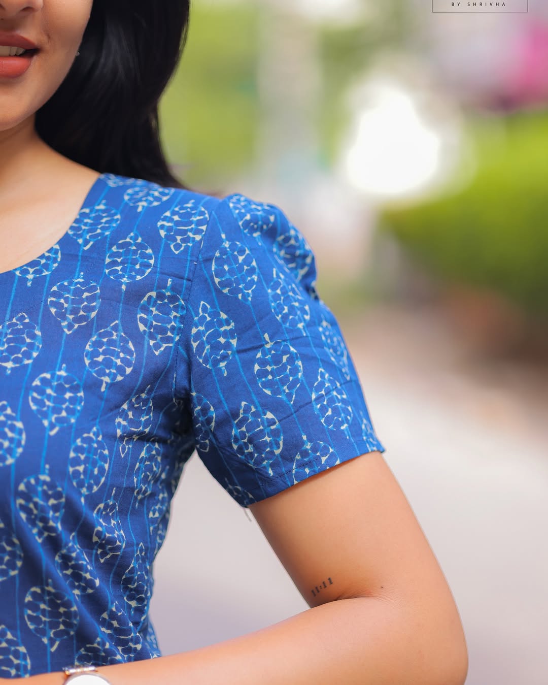 Grey and Azure Blue Handblock Cotton Short Top with Blossom pack of 2