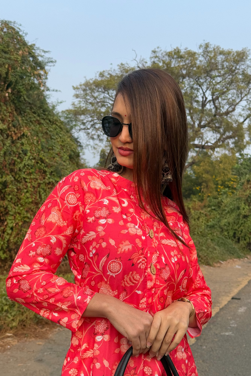 Reddish Floral Kurti