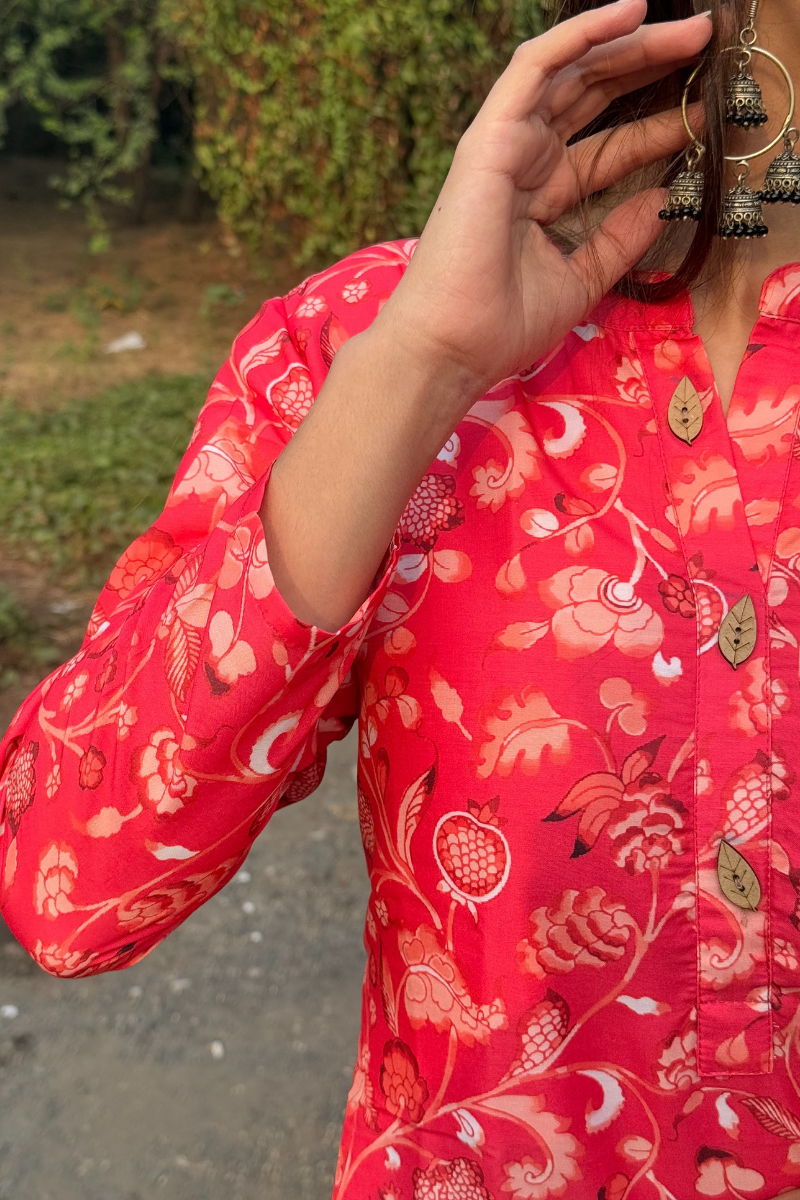 Reddish Floral Kurti