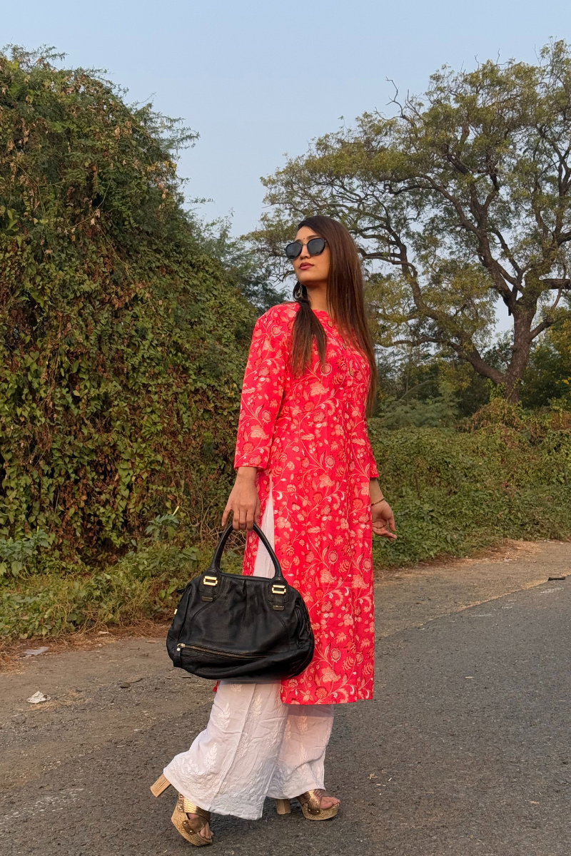Reddish Floral Kurti