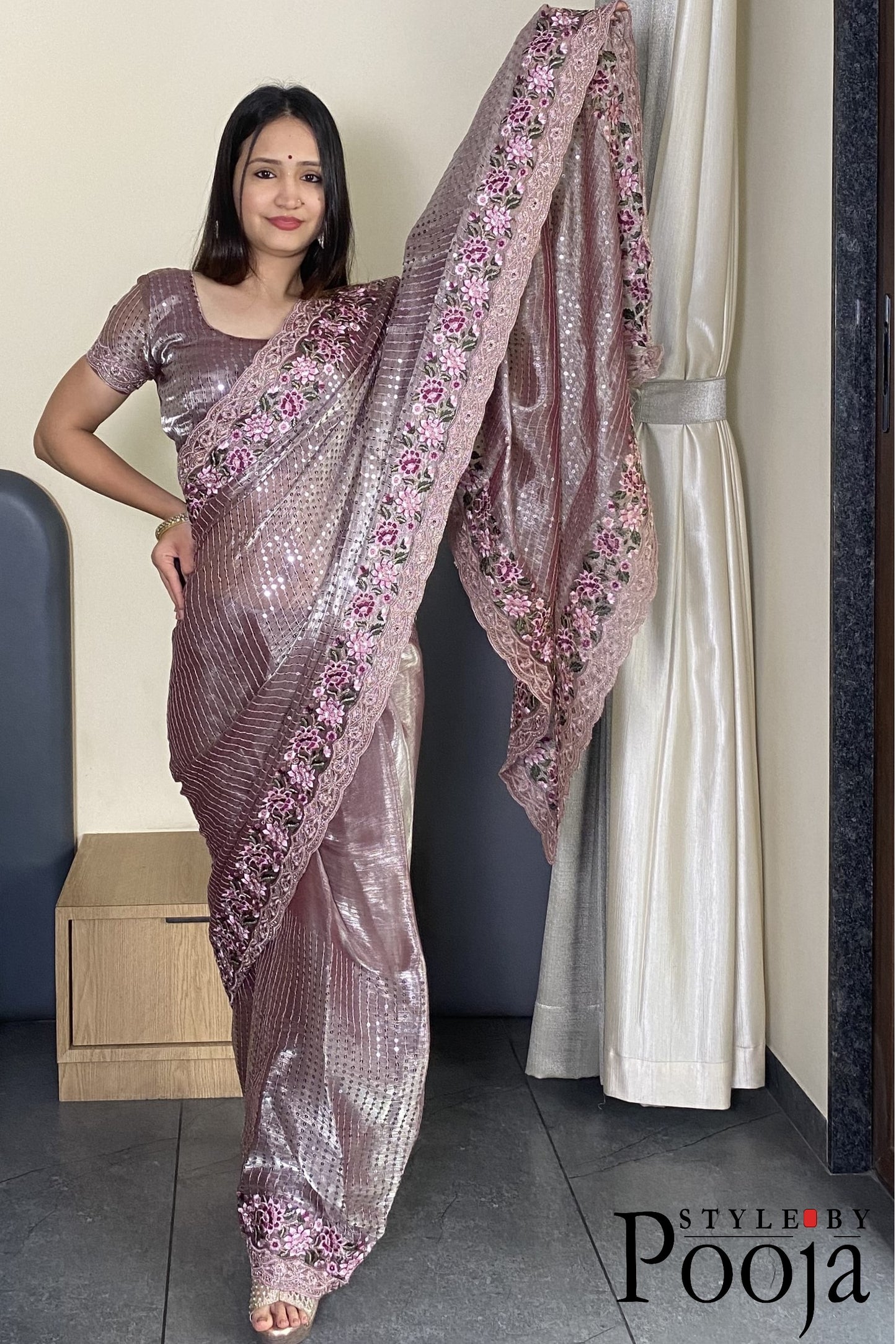 Pink Color Heavy Thread Zari With Coding Sequins Work Designer Saree