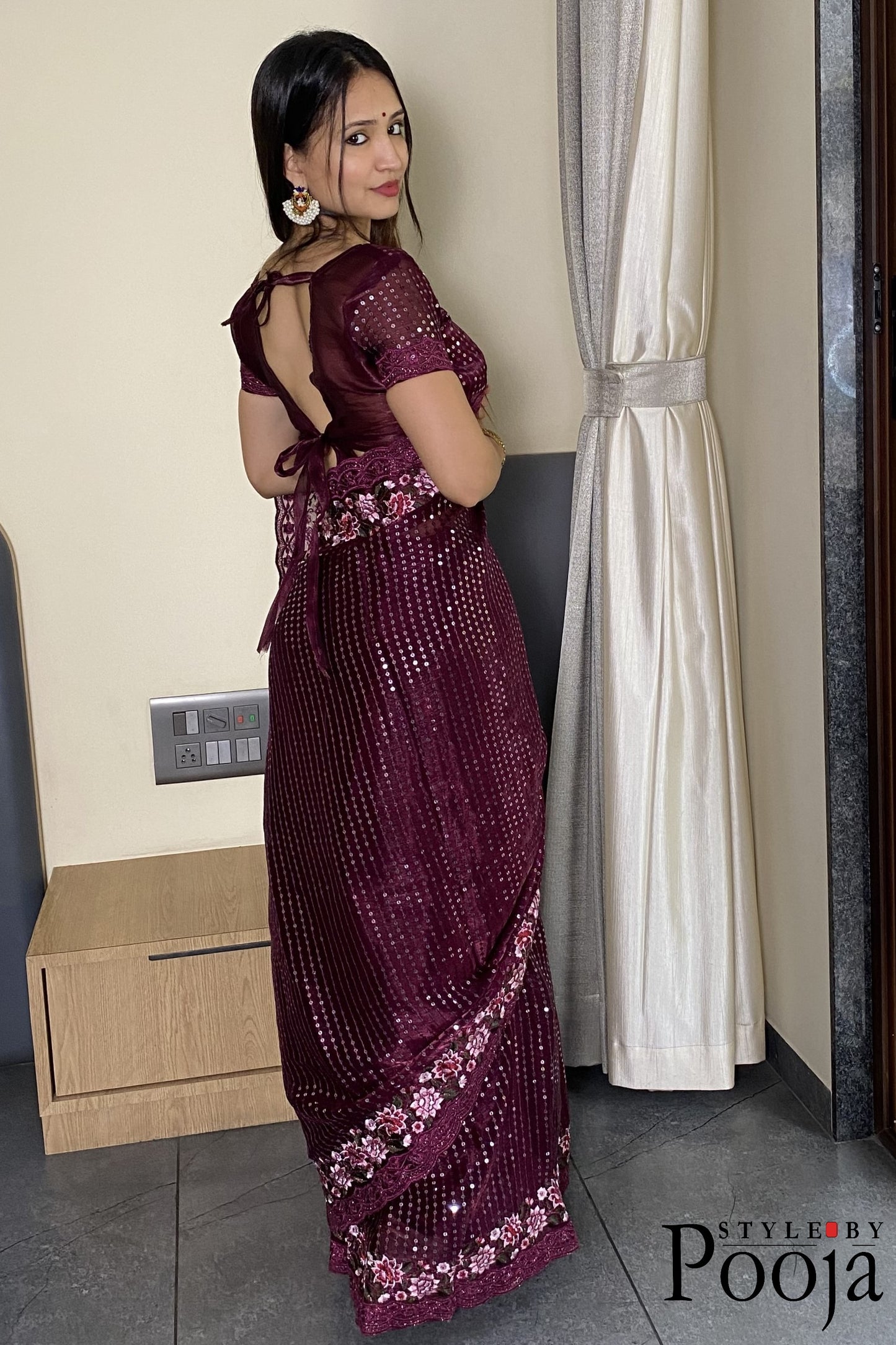 Wine Jimmy Choo Heavy Premium Party Wear Saree with Heavy Work
