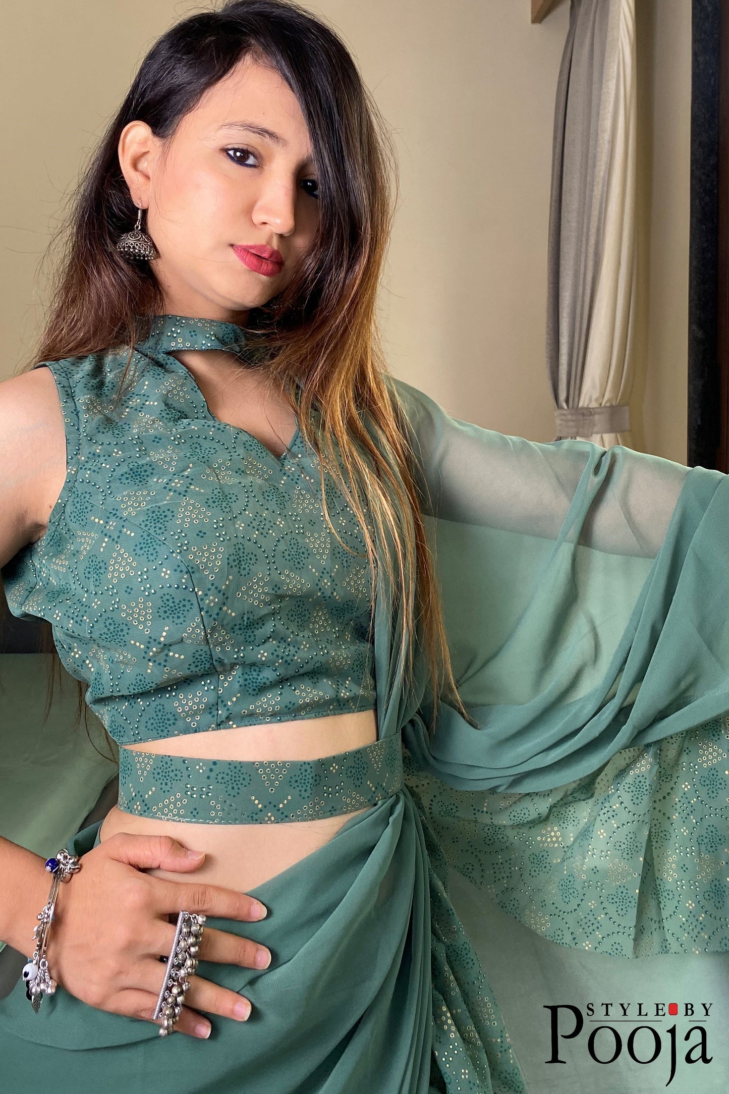 1 Min Ready to Wear Ruffle Saree