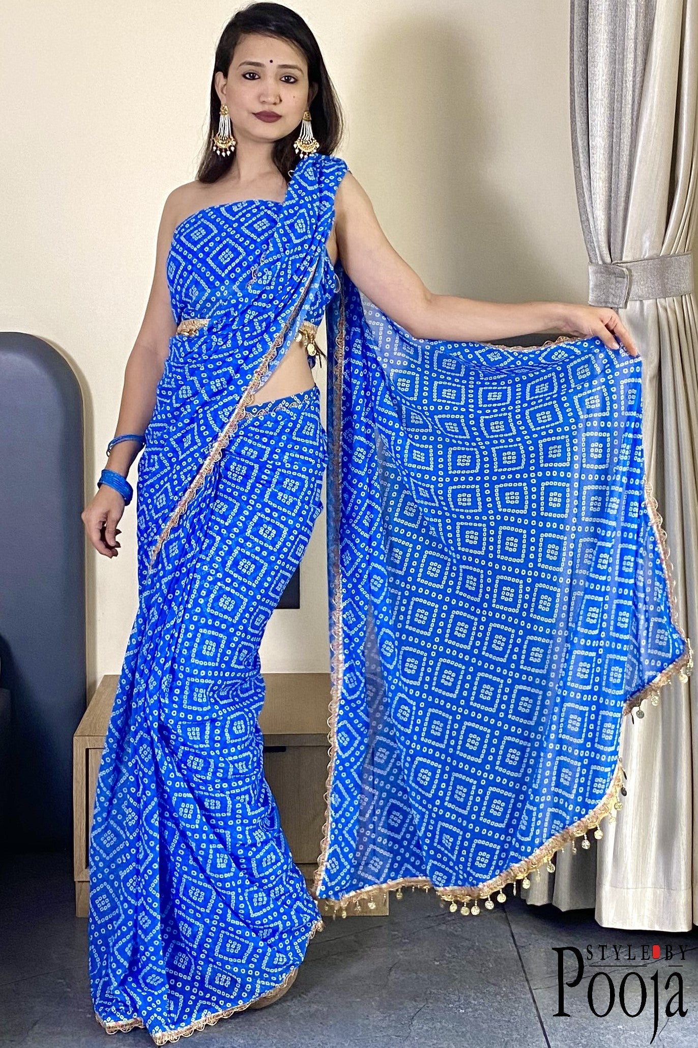 1 Min Ready to Wear Blue Embellished Saree
