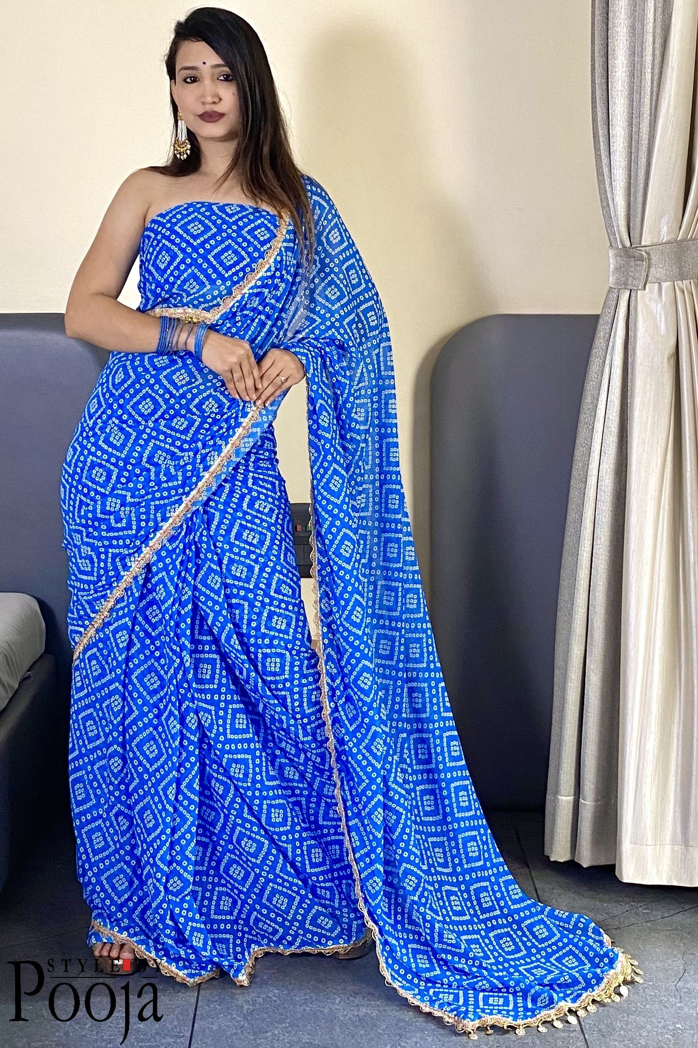 1 Min Ready to Wear Blue Embellished Saree