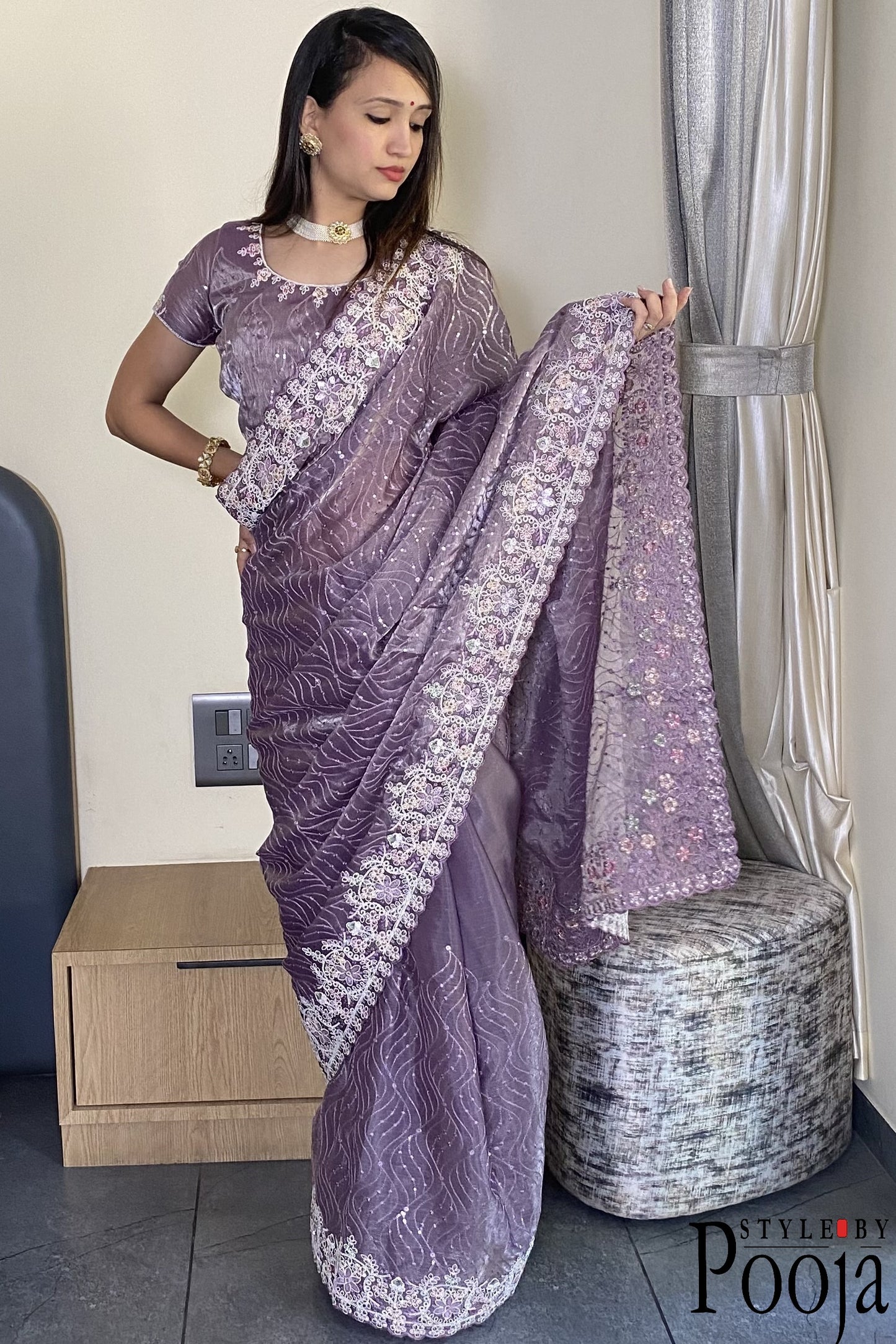 Trending Barbari Silk Embroidery With Sequence Work Party Wear Saree