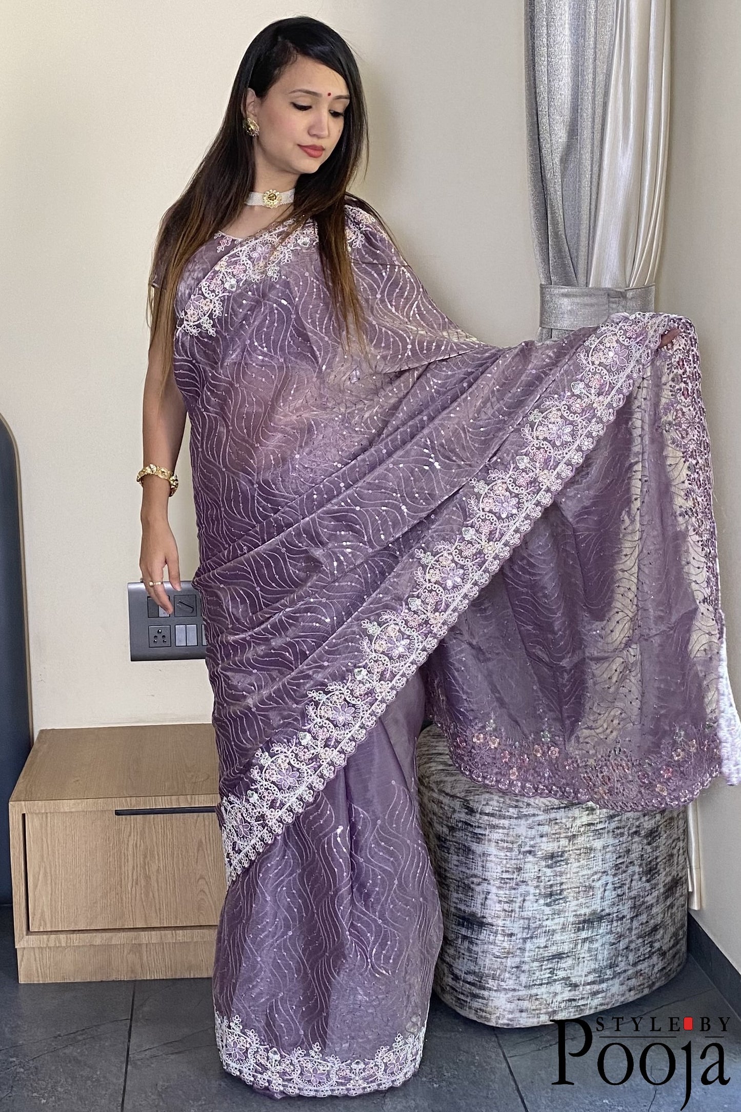 Trending Barbari Silk Embroidery With Sequence Work Party Wear Saree