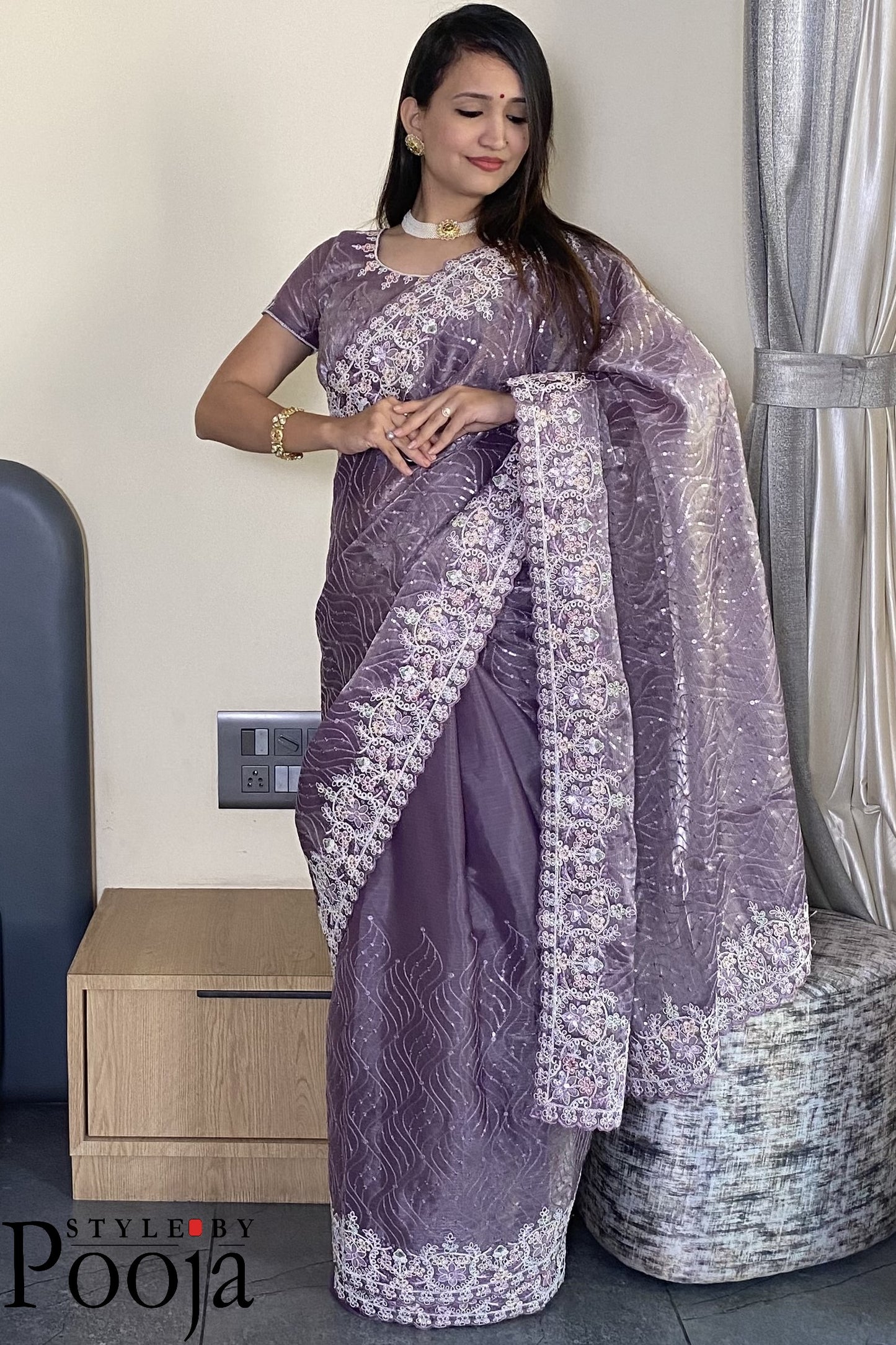 Trending Barbari Silk Embroidery With Sequence Work Party Wear Saree