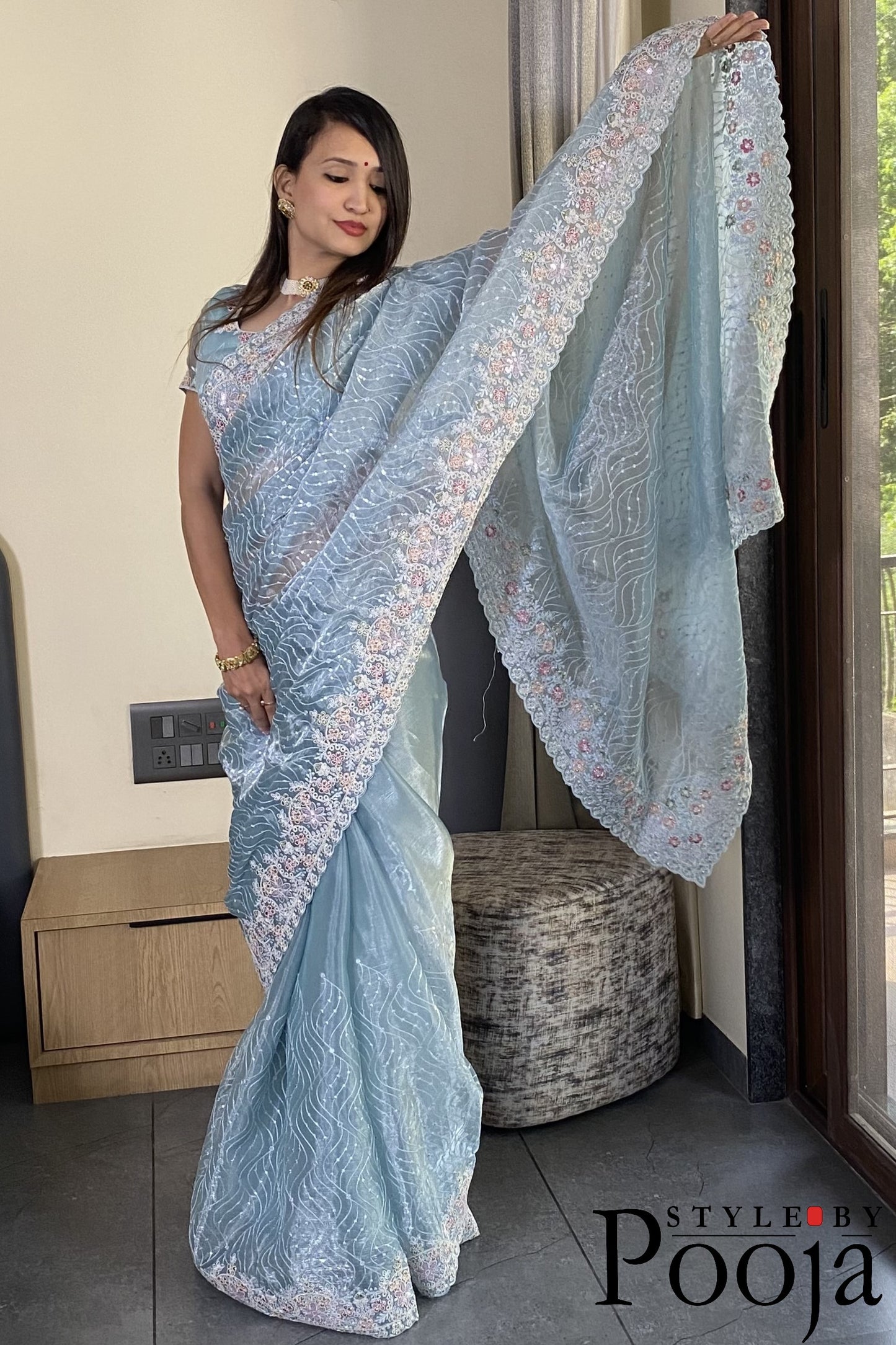 Festival Special Barbari Silk Embroidery With Sequence Work Party Wear Saree