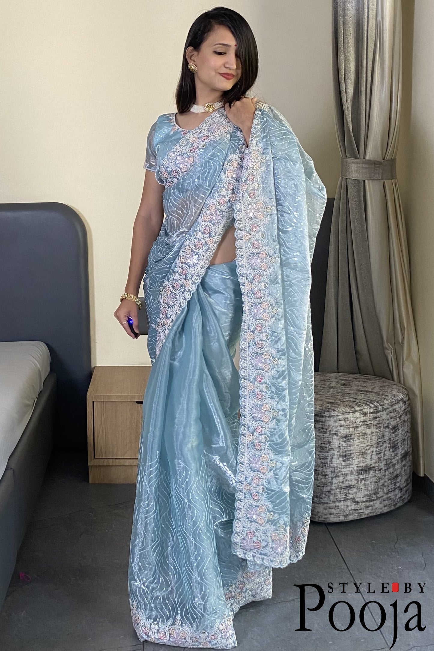 Festival Special Barbari Silk Embroidery With Sequence Work Party Wear Saree