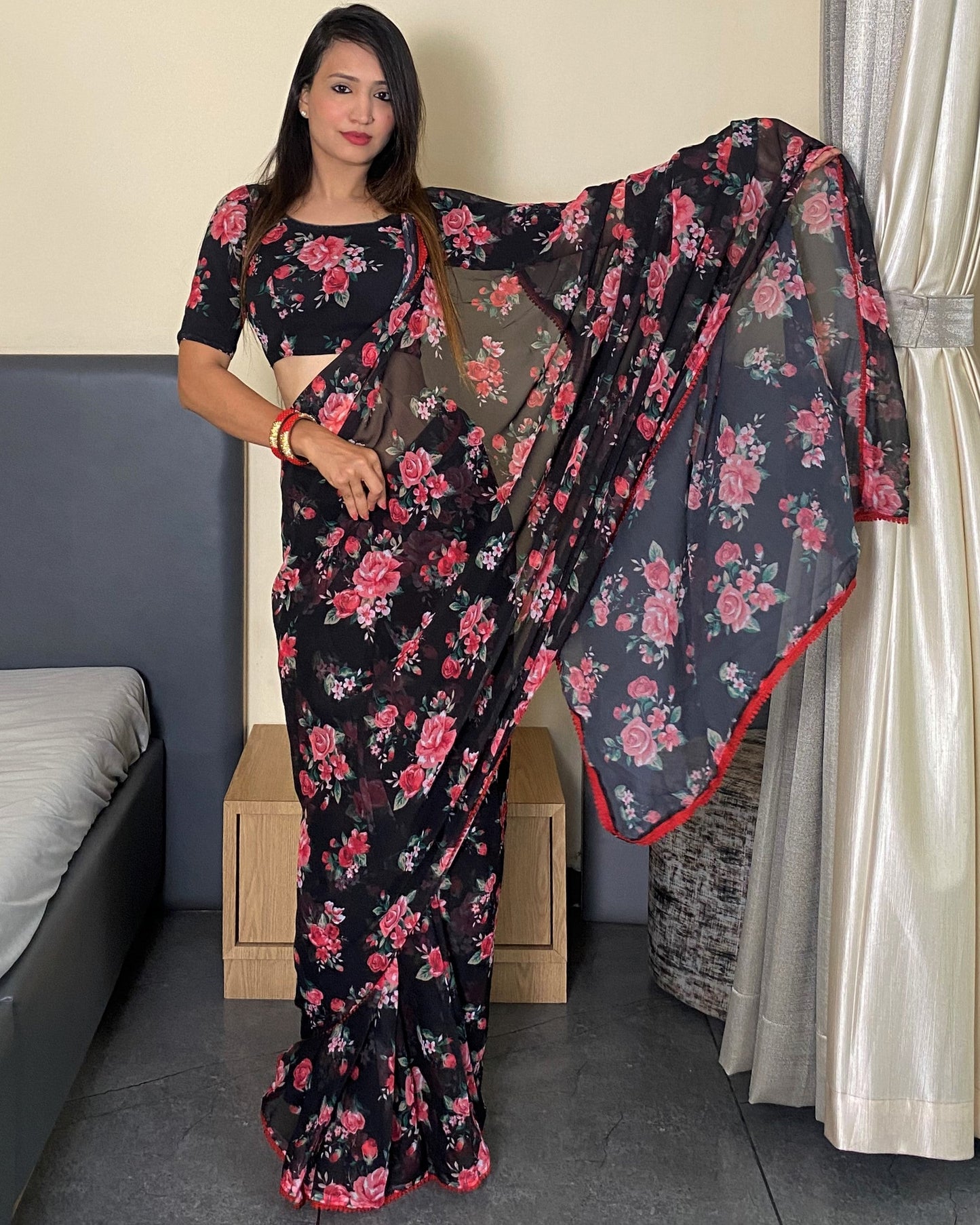 One Minutes Ready to Wear Saree With Digital Prints