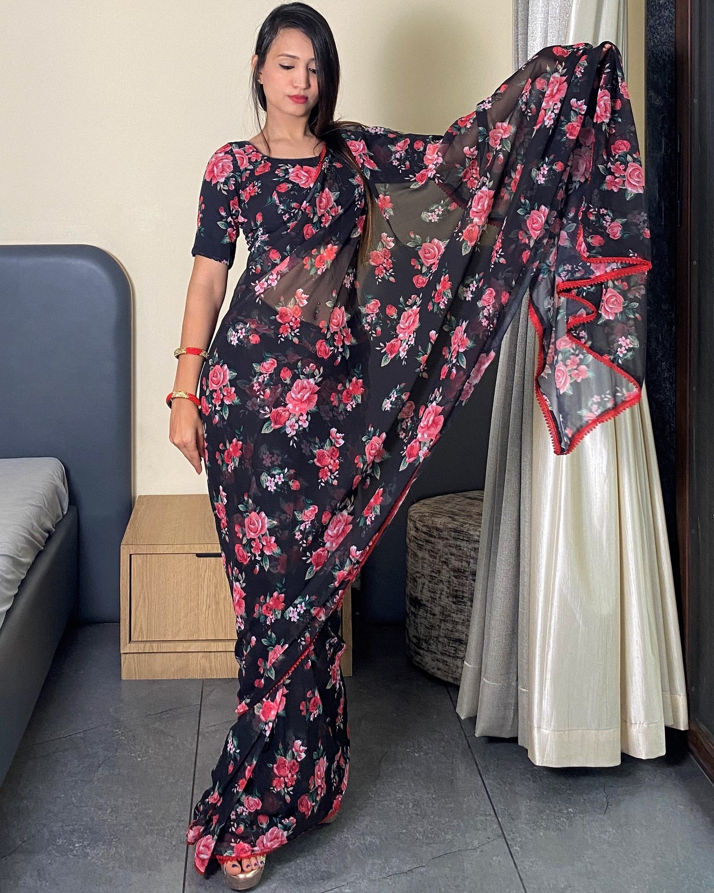 One Minutes Ready to Wear Saree With Digital Prints