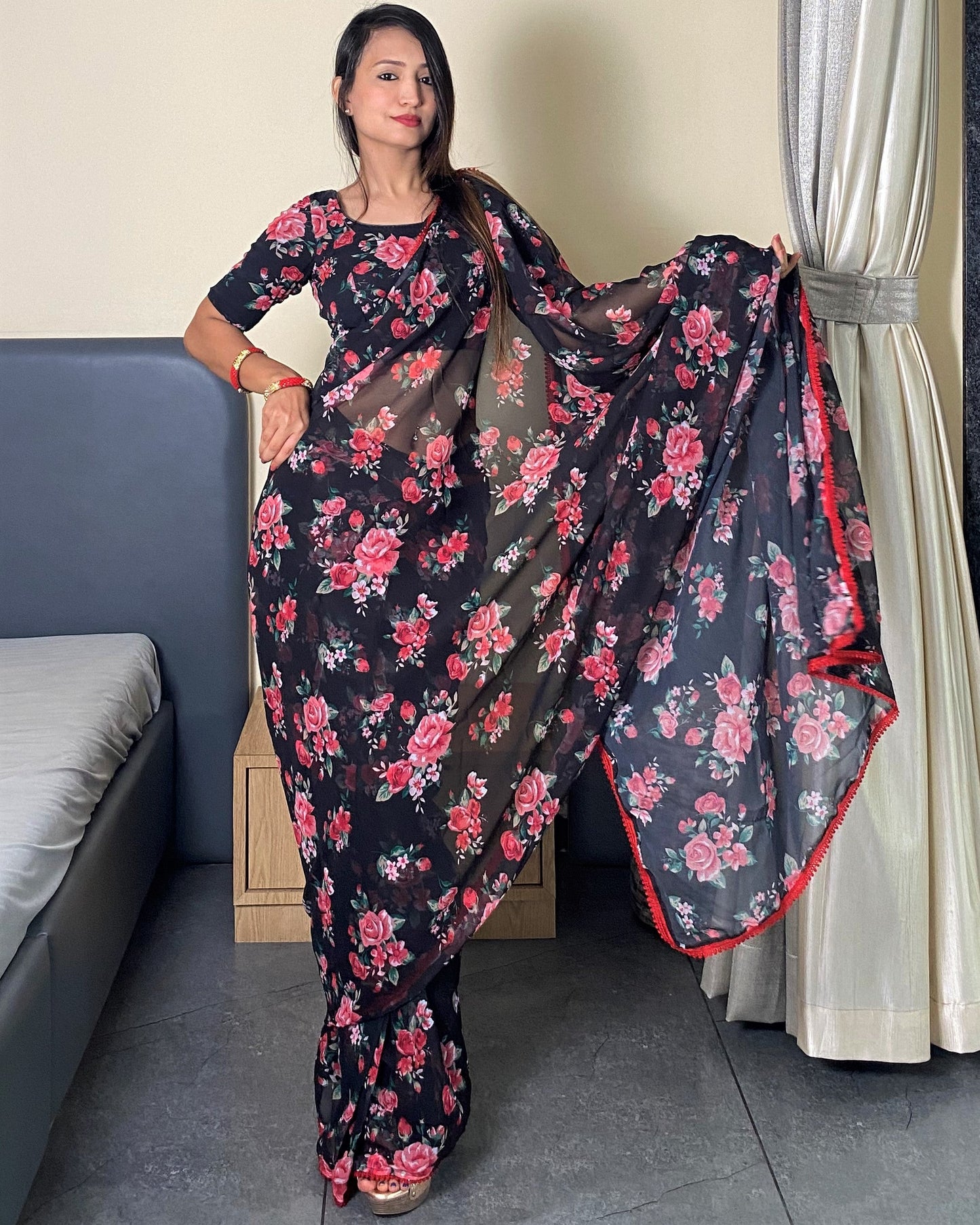 One Minutes Ready to Wear Saree With Digital Prints