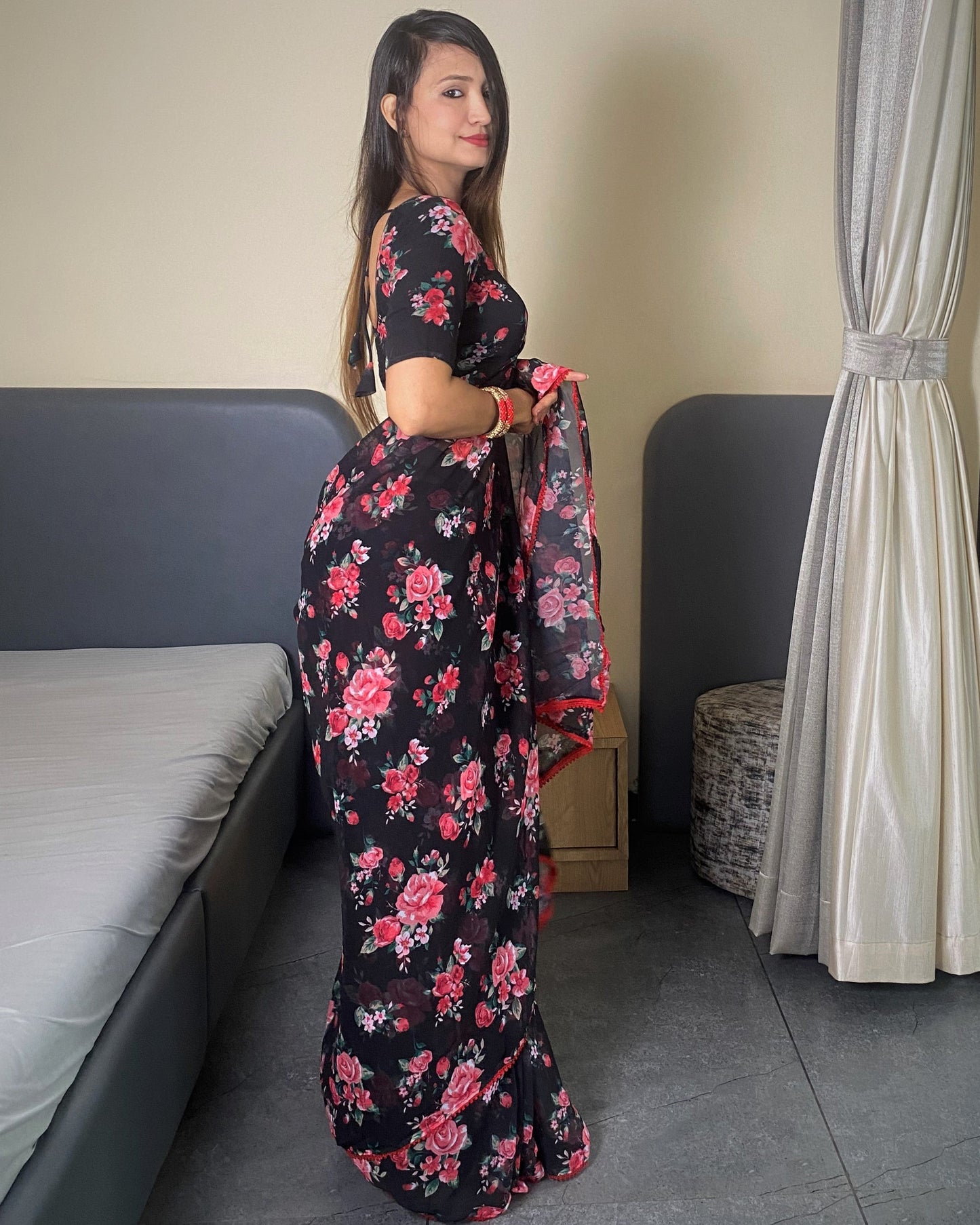 One Minutes Ready to Wear Saree With Digital Prints