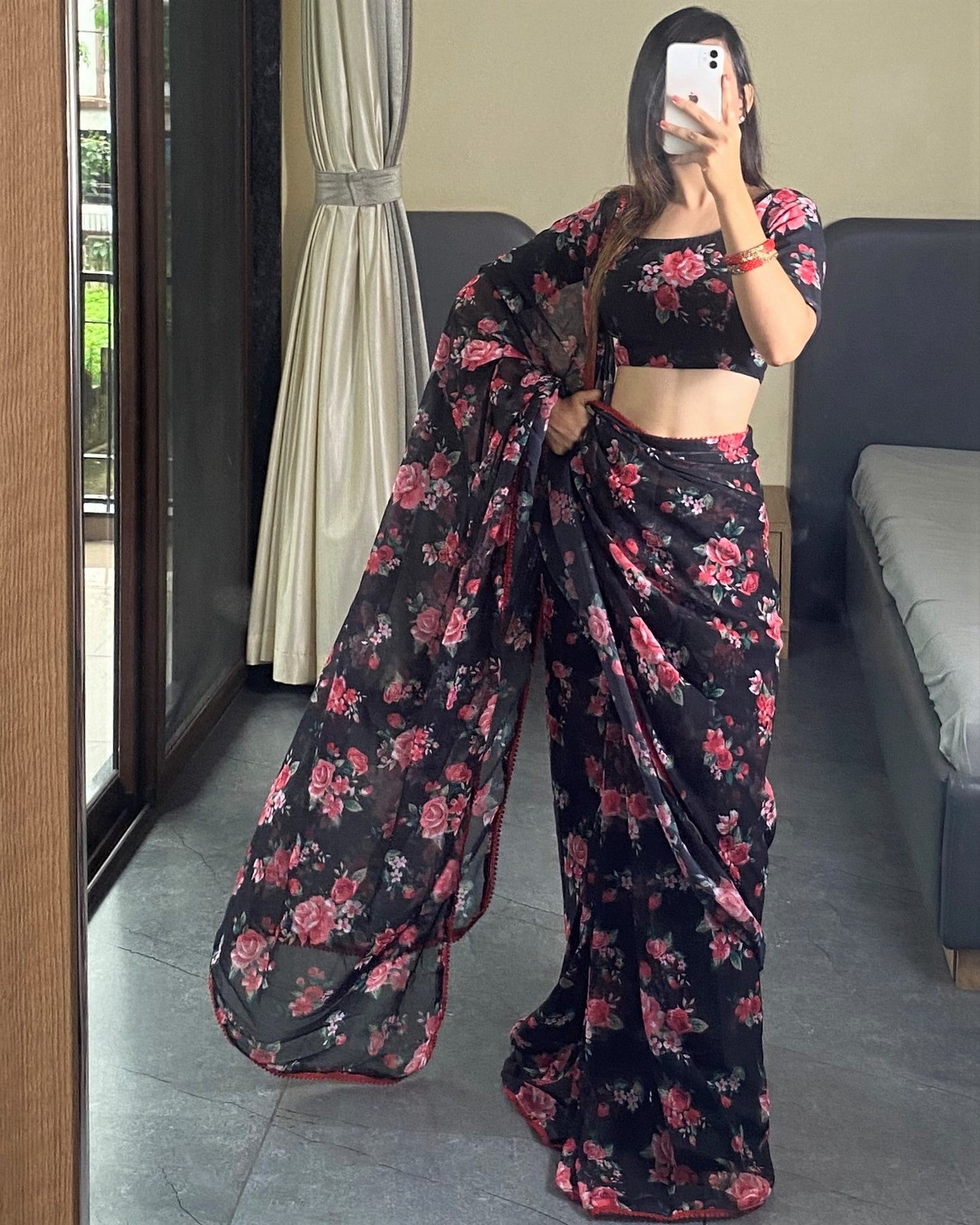 One Minutes Ready to Wear Saree With Digital Prints