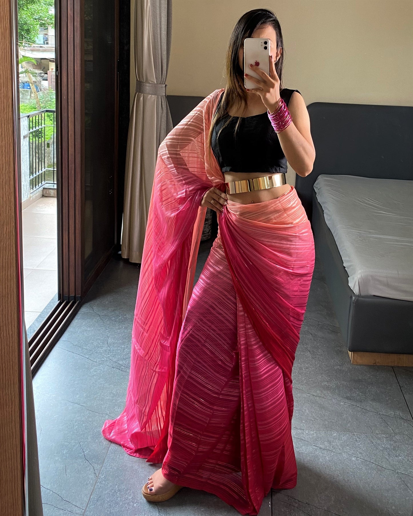 1-Min Ready to Wear Saree In Premium Pink Chiffon