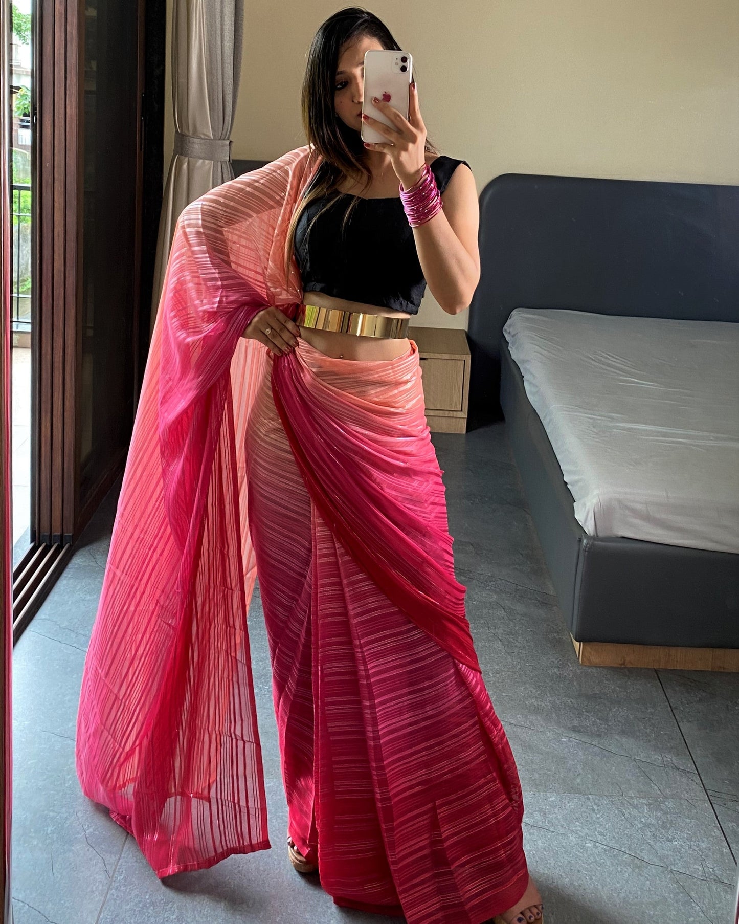 1-Min Ready to Wear Saree In Premium Pink Chiffon