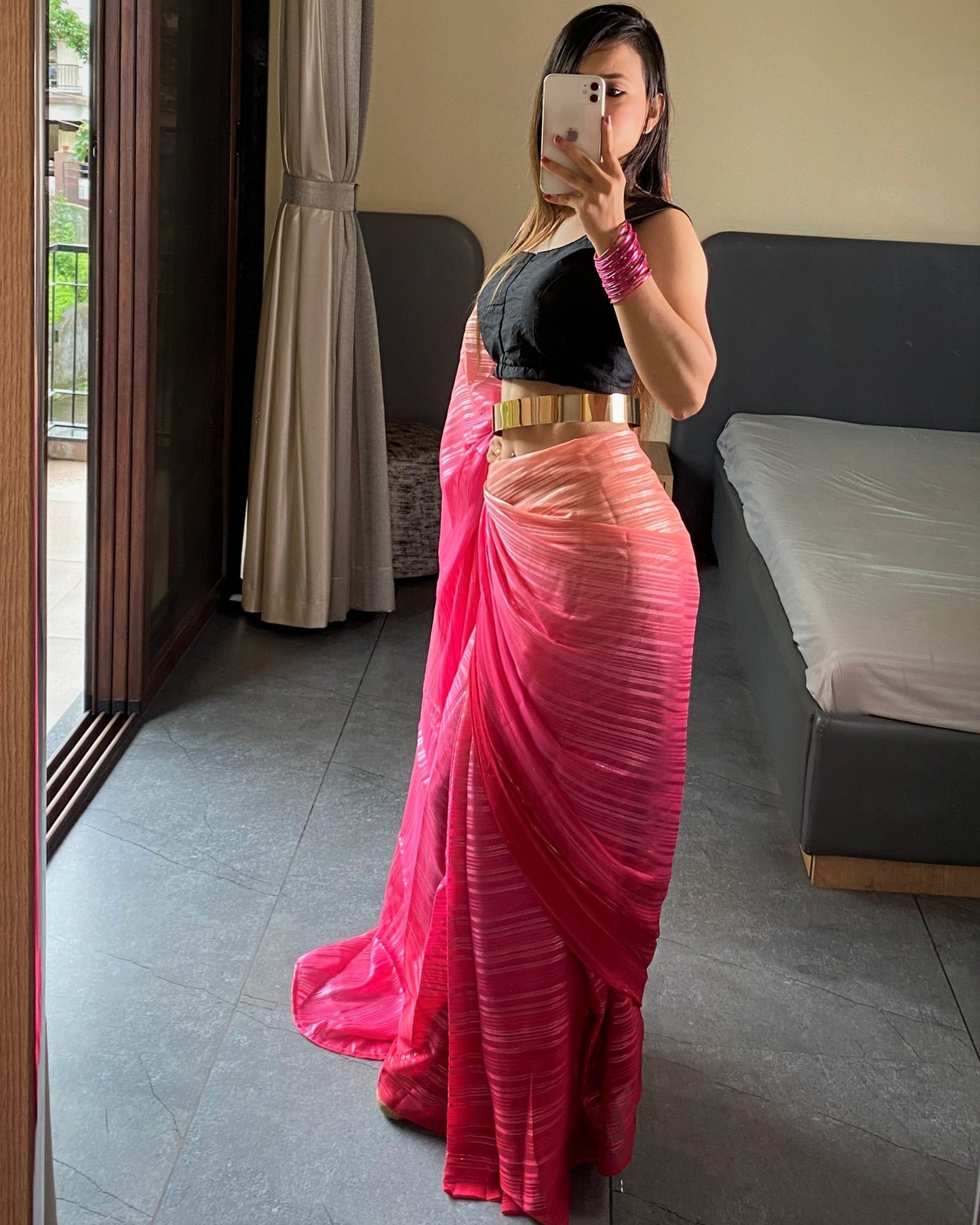 1-Min Ready to Wear Saree In Premium Pink Chiffon