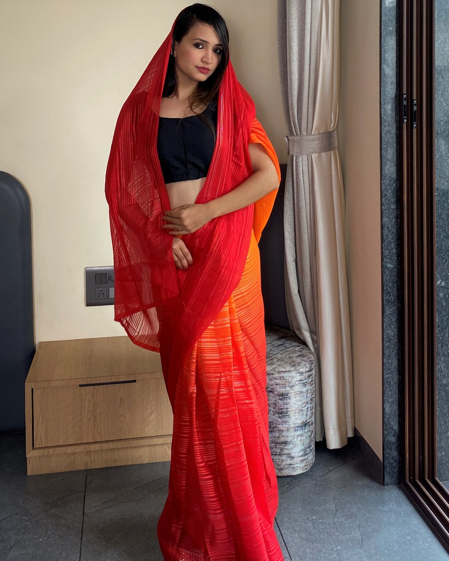 1-Min Ready to Wear Saree in Premium Orange Chiffon