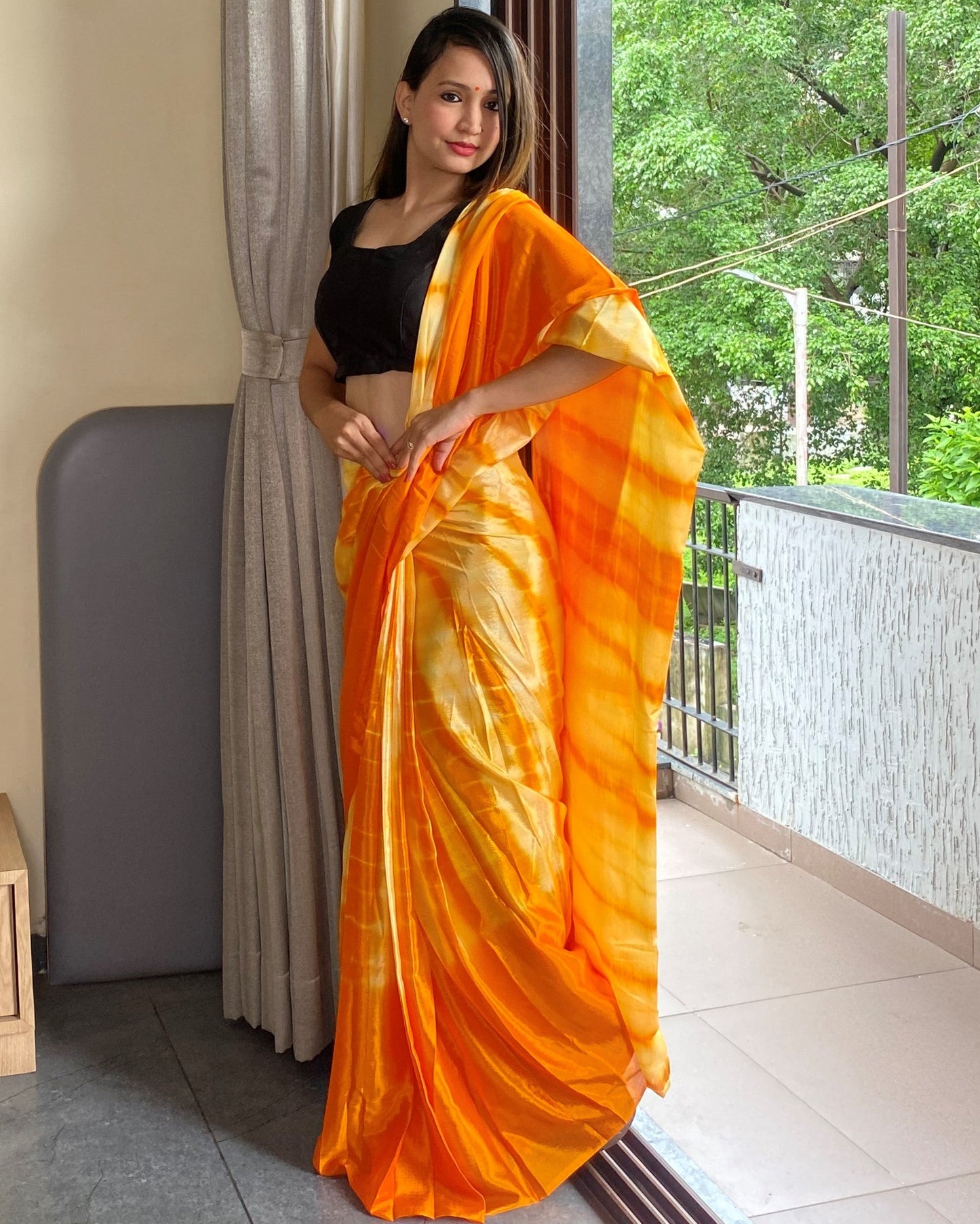 Orange Ready to Wear Saree for Effortless Style