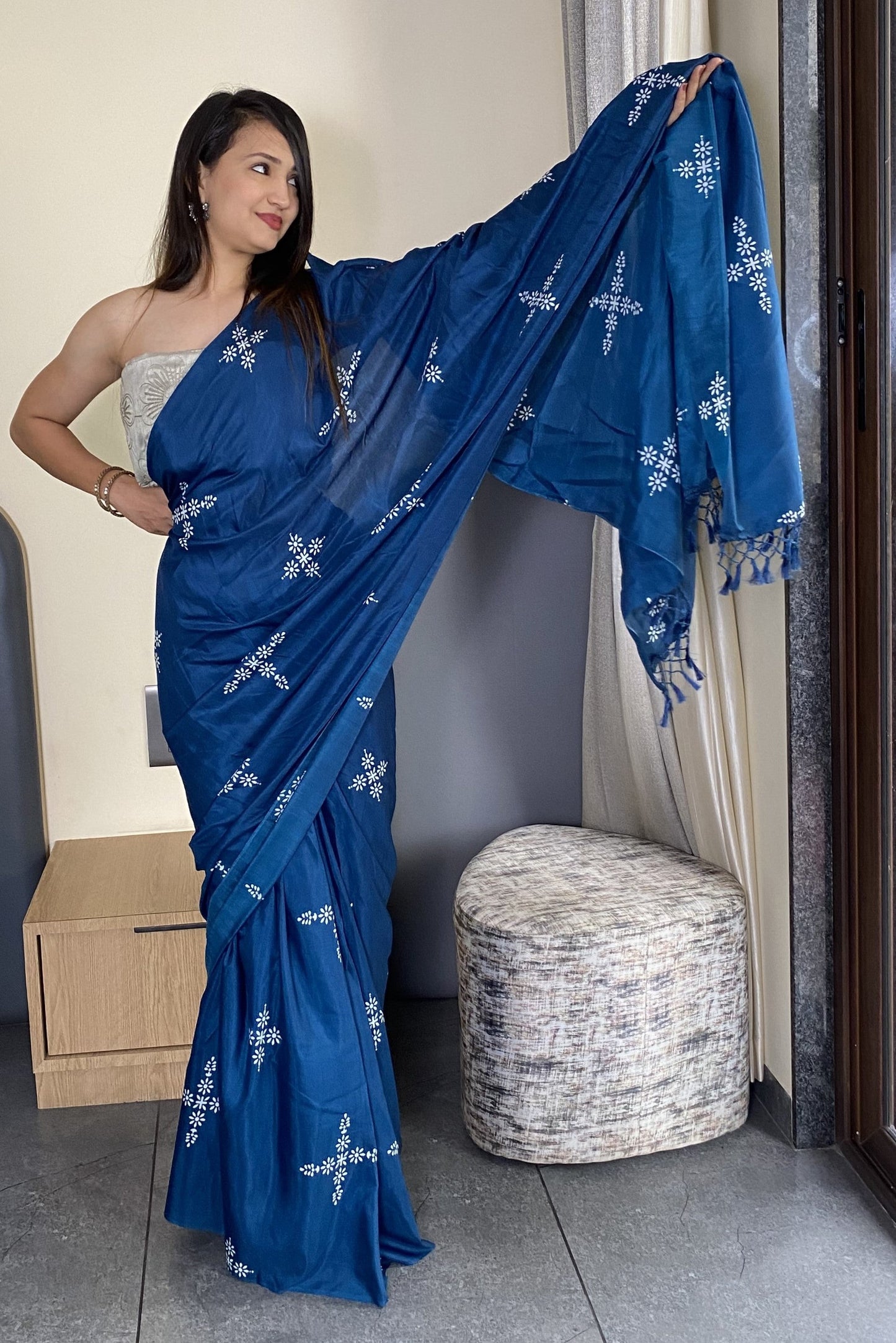 Adorable Blue Color Latest Cotton Saree