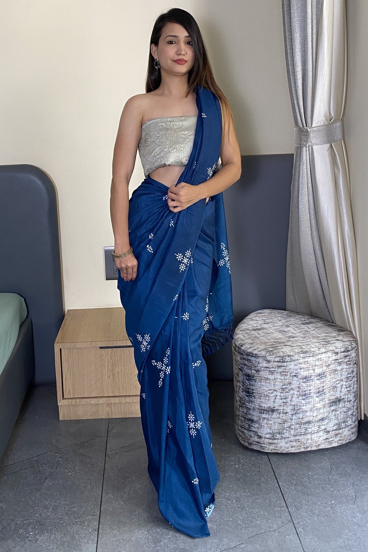 Adorable Blue Color Latest Cotton Saree