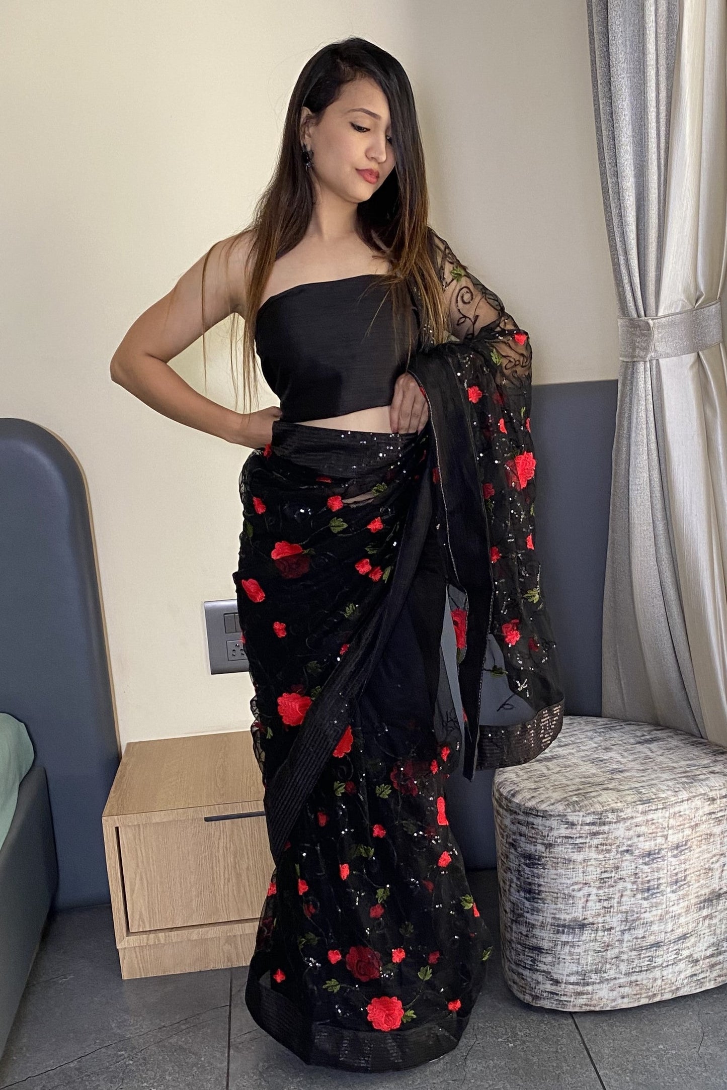 Designer Soft Net Embroidery Party Wear Saree