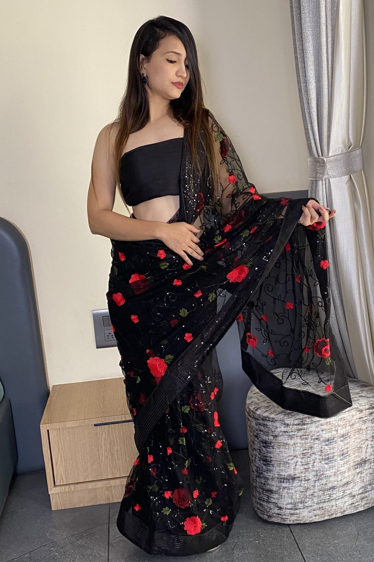 Designer Soft Net Embroidery Party Wear Saree