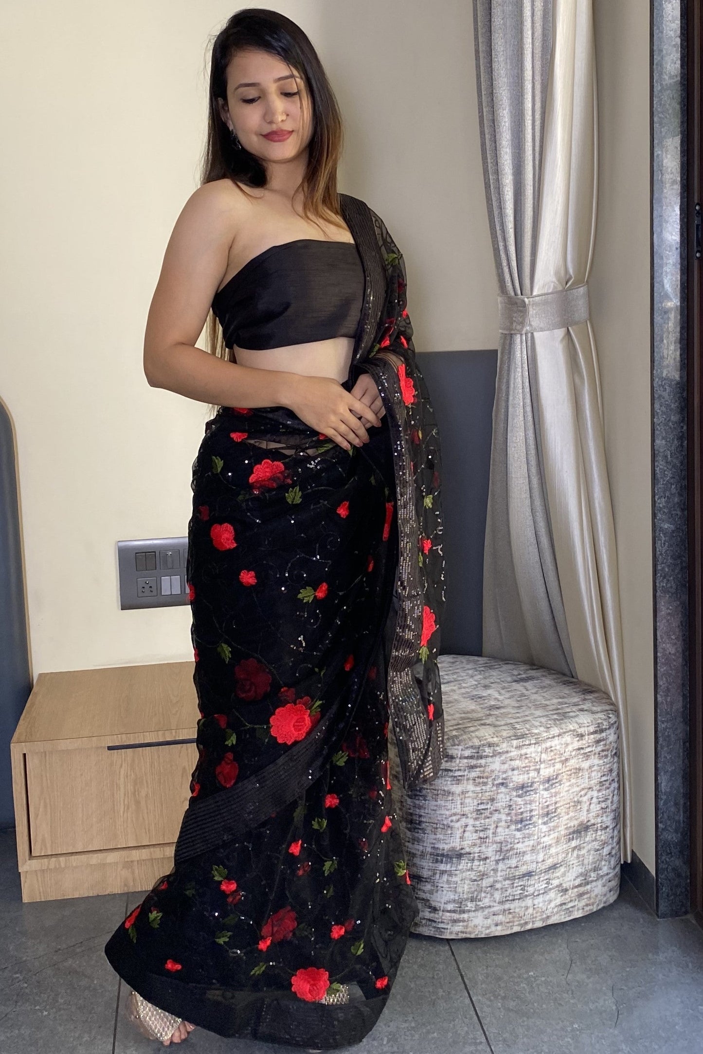 Designer Soft Net Embroidery Party Wear Saree