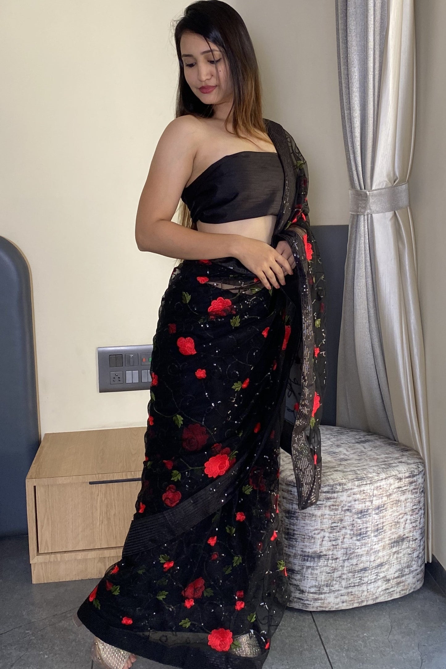 Designer Soft Net Embroidery Party Wear Saree
