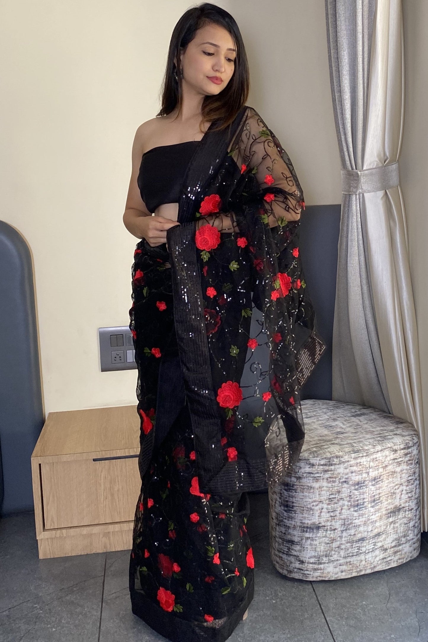 Designer Soft Net Embroidery Party Wear Saree