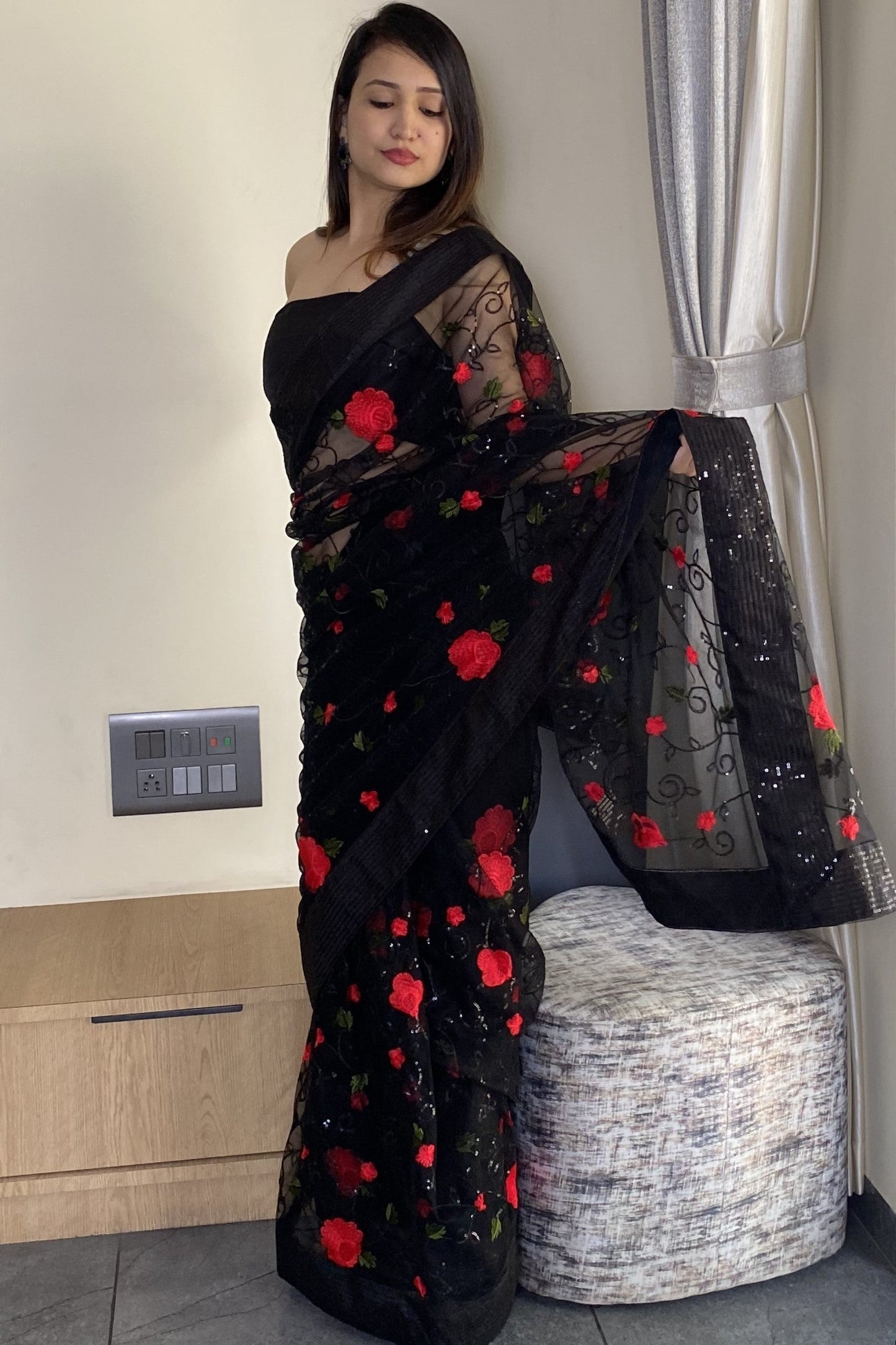 Designer Soft Net Embroidery Party Wear Saree