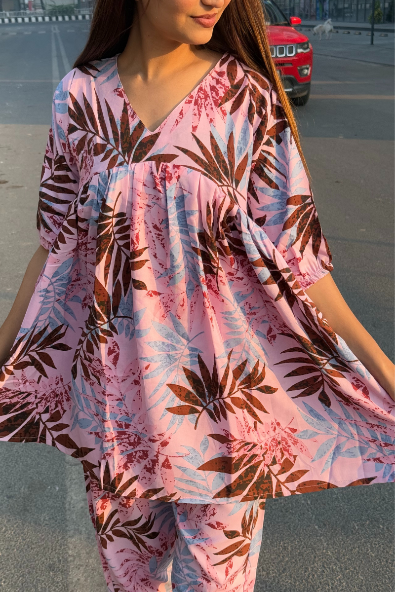 StyleStone Girls Pink Printed Co-ords Set