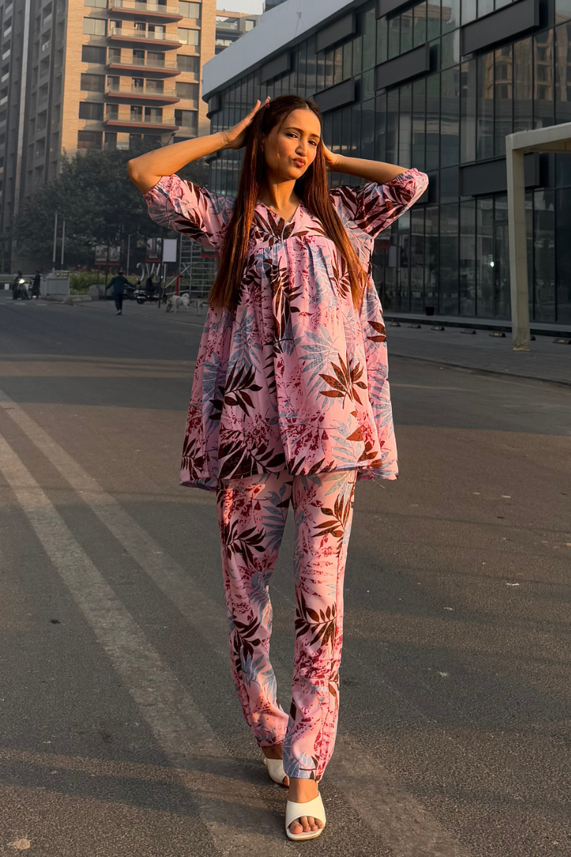 StyleStone Girls Pink Printed Co-ords Set