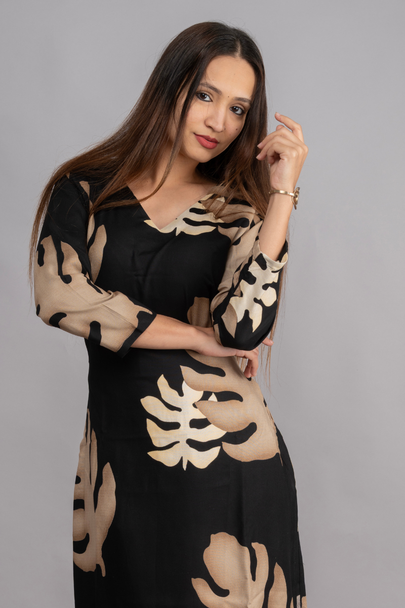 RAYON CREAM & BLACK PRINT