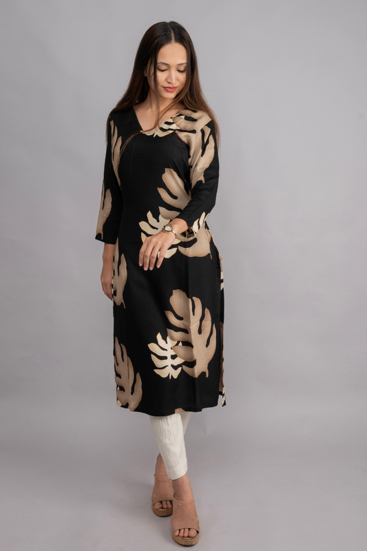 RAYON CREAM & BLACK PRINT