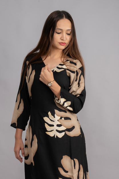 RAYON CREAM & BLACK PRINT