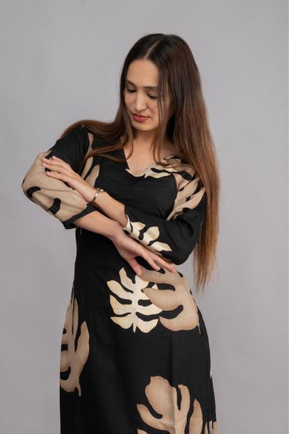 RAYON CREAM & BLACK PRINT