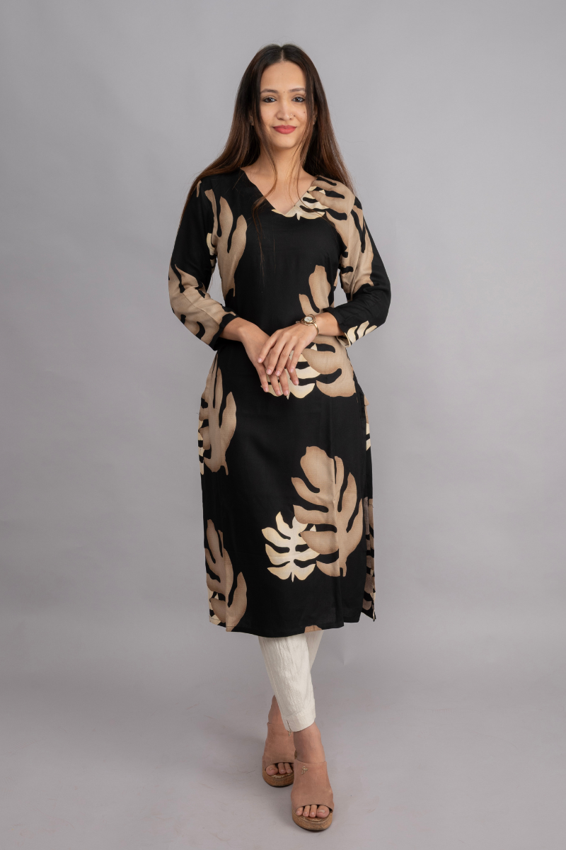 RAYON CREAM & BLACK PRINT