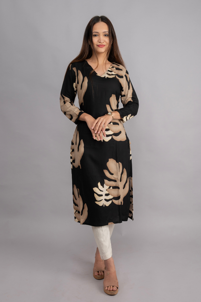 RAYON CREAM & BLACK PRINT