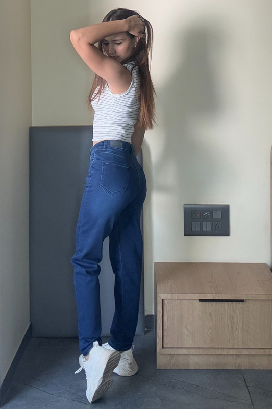 Dark Blue Stone Wash Straight Fit Jeans