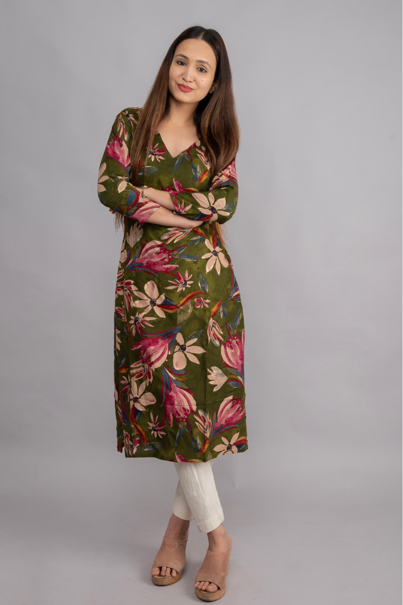 RAYON GREEN & CREAM PRINT WITH FOIL