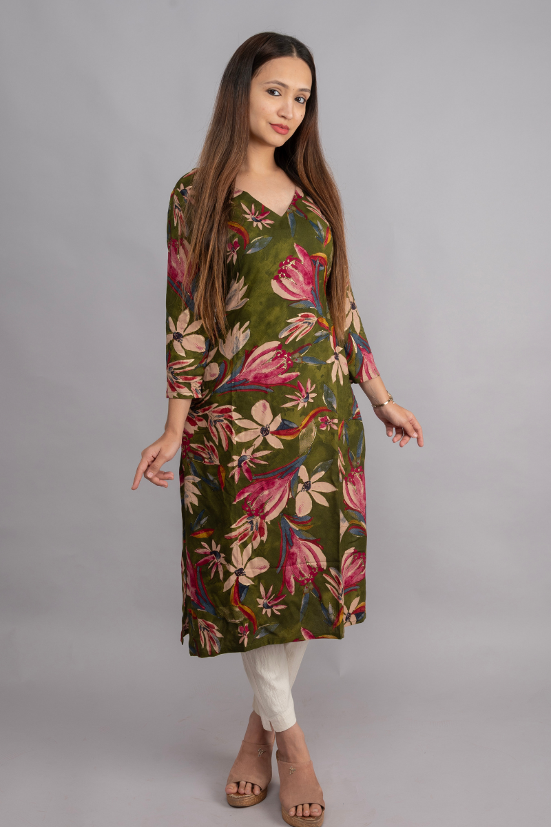 RAYON GREEN & CREAM PRINT WITH FOIL