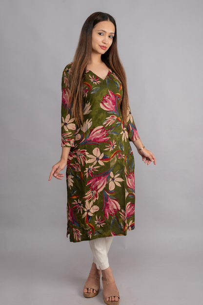 RAYON GREEN & CREAM PRINT WITH FOIL