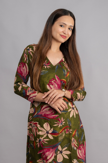 RAYON GREEN & CREAM PRINT WITH FOIL