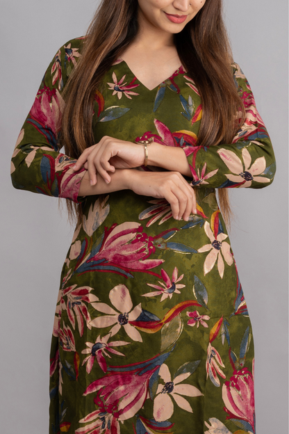 RAYON GREEN & CREAM PRINT WITH FOIL