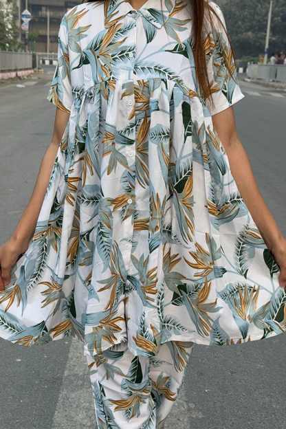 Women's Cotton Printed Shirt Style Co-ords Set